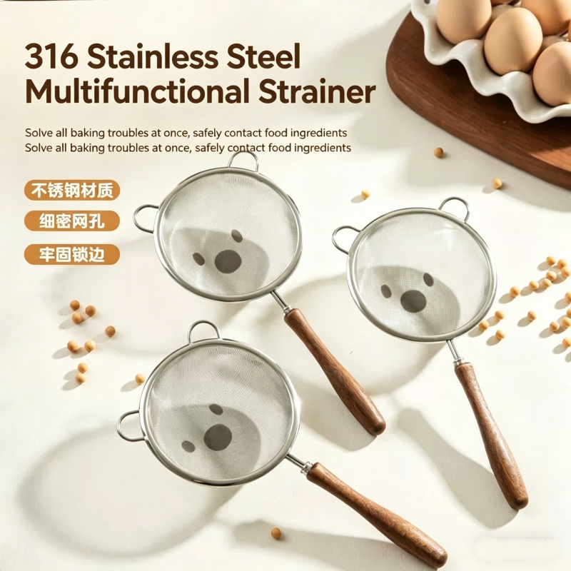 Baby Food Strainer - مصفاة دقيقة، مصفاة جديدة بمقبض خشبي