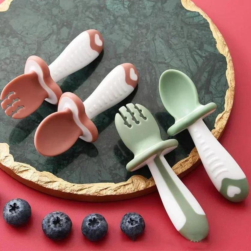 Baby Food Utensil - طفل ملعقة شوكة سيليكون مجموعة أدوات
