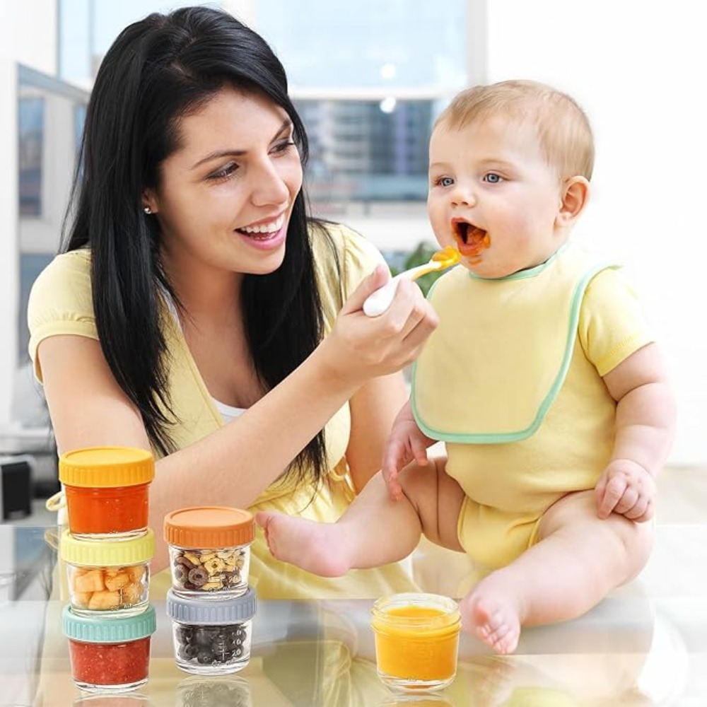 Baby Food Glass Containers - 6 قطع من أوعية زجاجية لطعام
