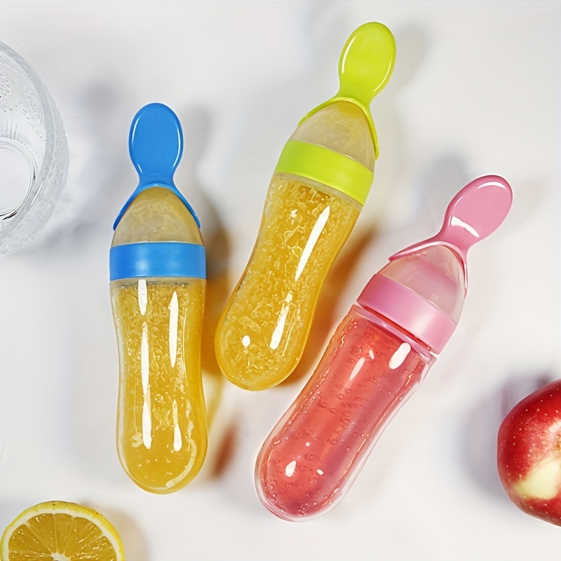 Baby Food Utensil - زجاجة سيليكون لتغذية الأطفال مع ملعقة،