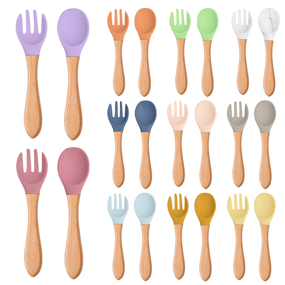 Baby Food Utensil - 2 قطعة/المجموعة الطفل ملعقة سيليكون شوكة