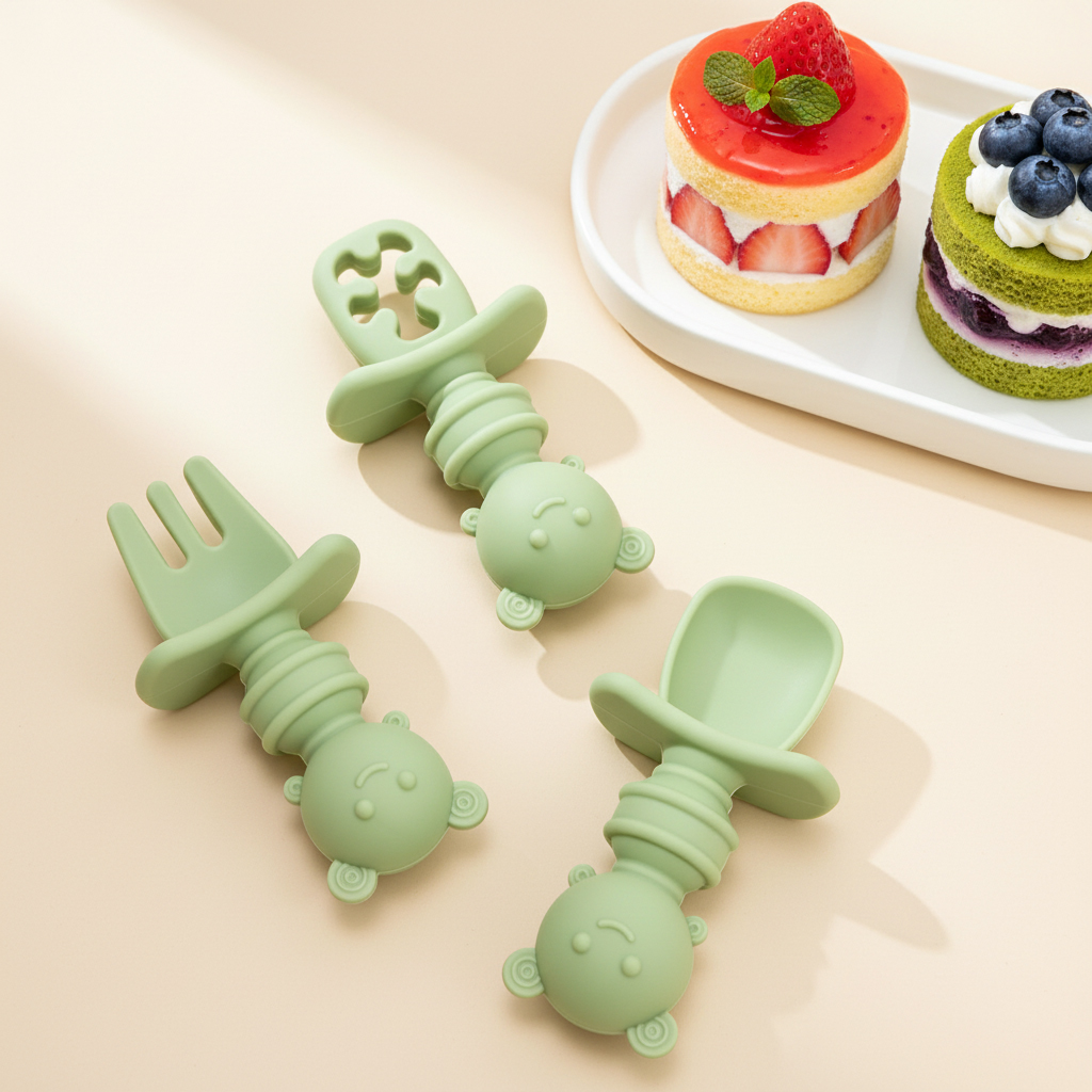 طقم ملعقة وشوكة قصيرة المقبض ل - مراجعة Baby Food Utensil وسعره